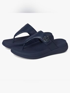 FitFlop F-mode Go Beadie-Button Adj. Flatform Toe/Post Sandals NEW Size 10 Navy